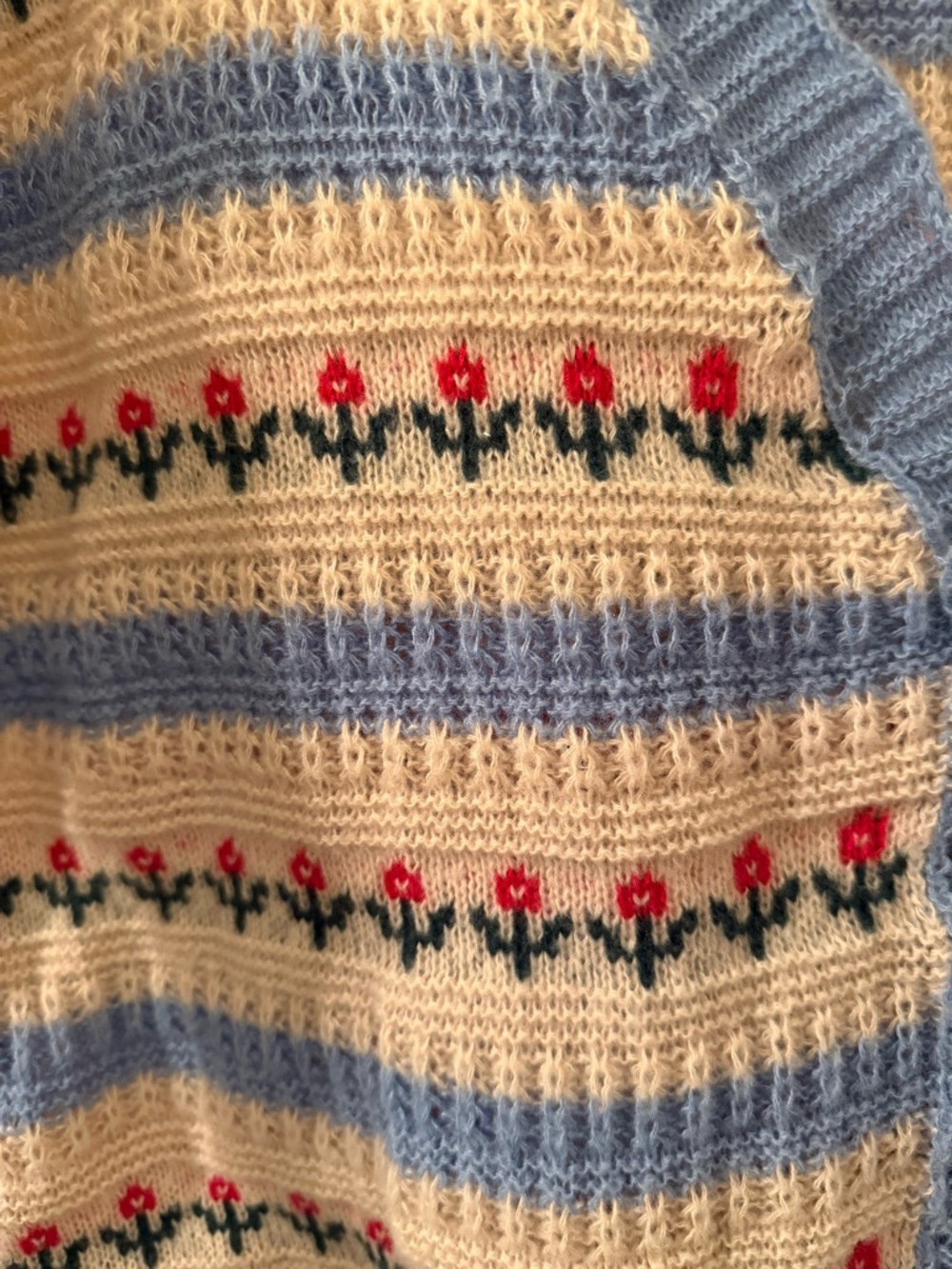 SHEIN Curve Floral Stripe Button Cardigan Sweater 1XL Cottagecore Blue Cream - Picture 5 of 8